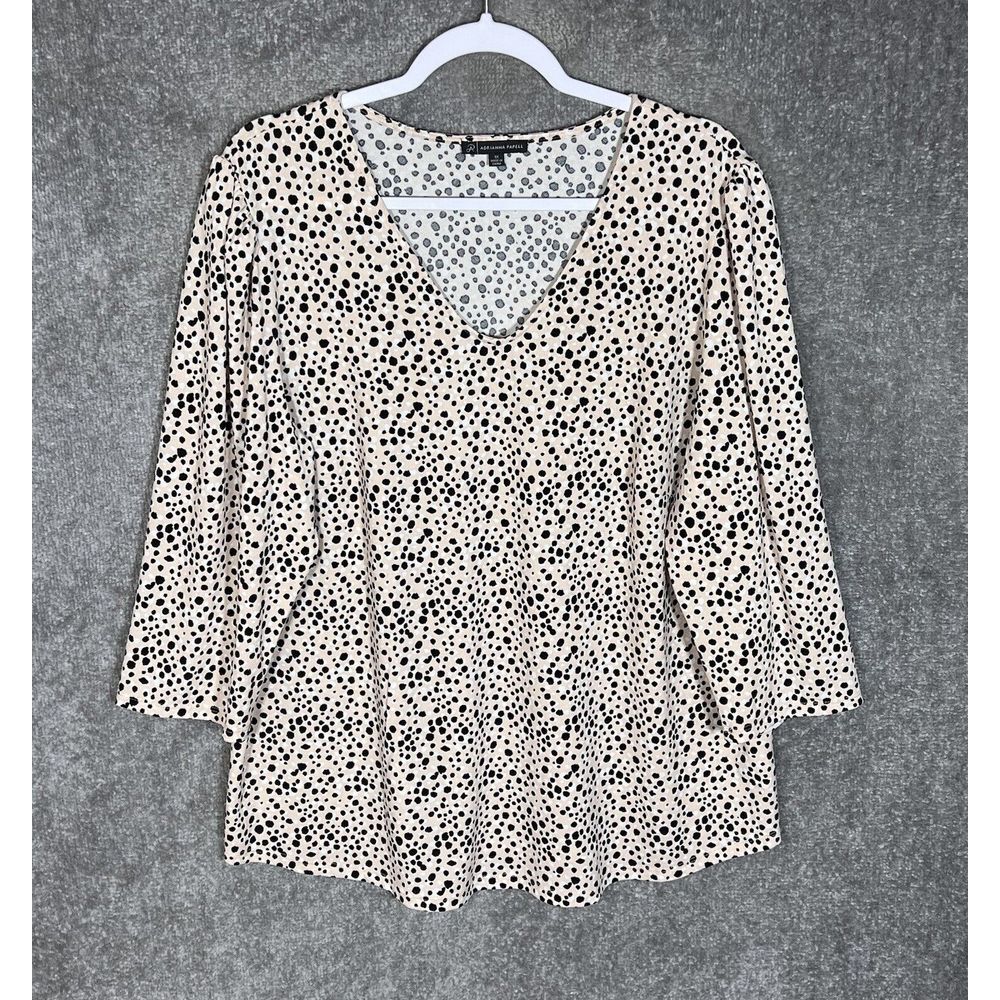 Adrianna Papell Top Womens Size 1X Pink Animal Print Stretch V-Neck 3/4 Sleeve